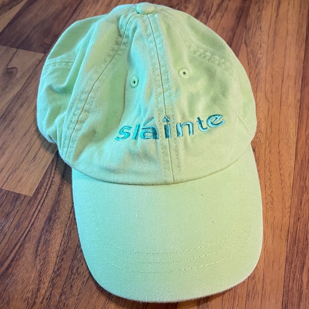 Adams Slainte Embroidered Hat Mens OSFA Lime Green Cotton Leather Strap Dad Cap